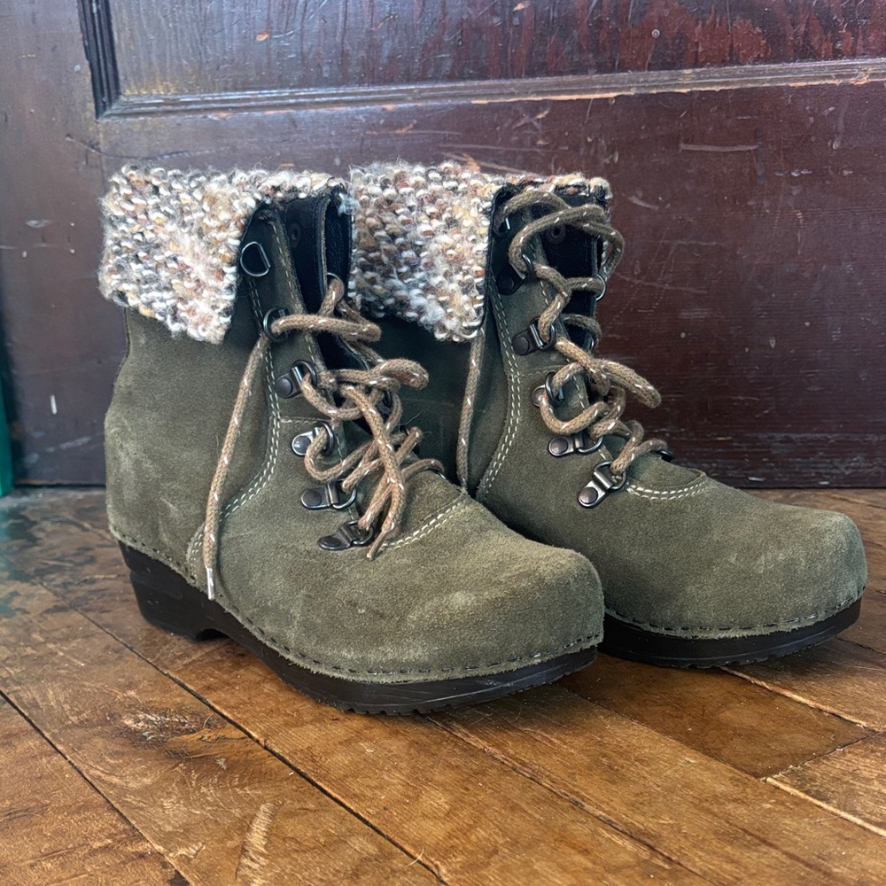 Dansko Olive Lace Up Boots with Knit Cuff